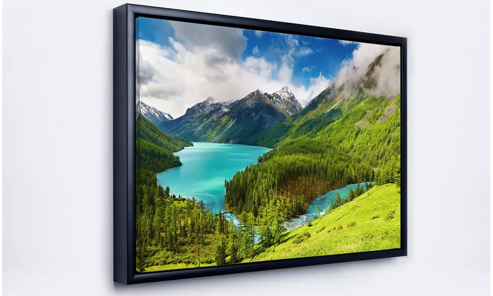 Lake amidst Lush Greenery - Photography Framed Canvas Art Print - Second Medium
