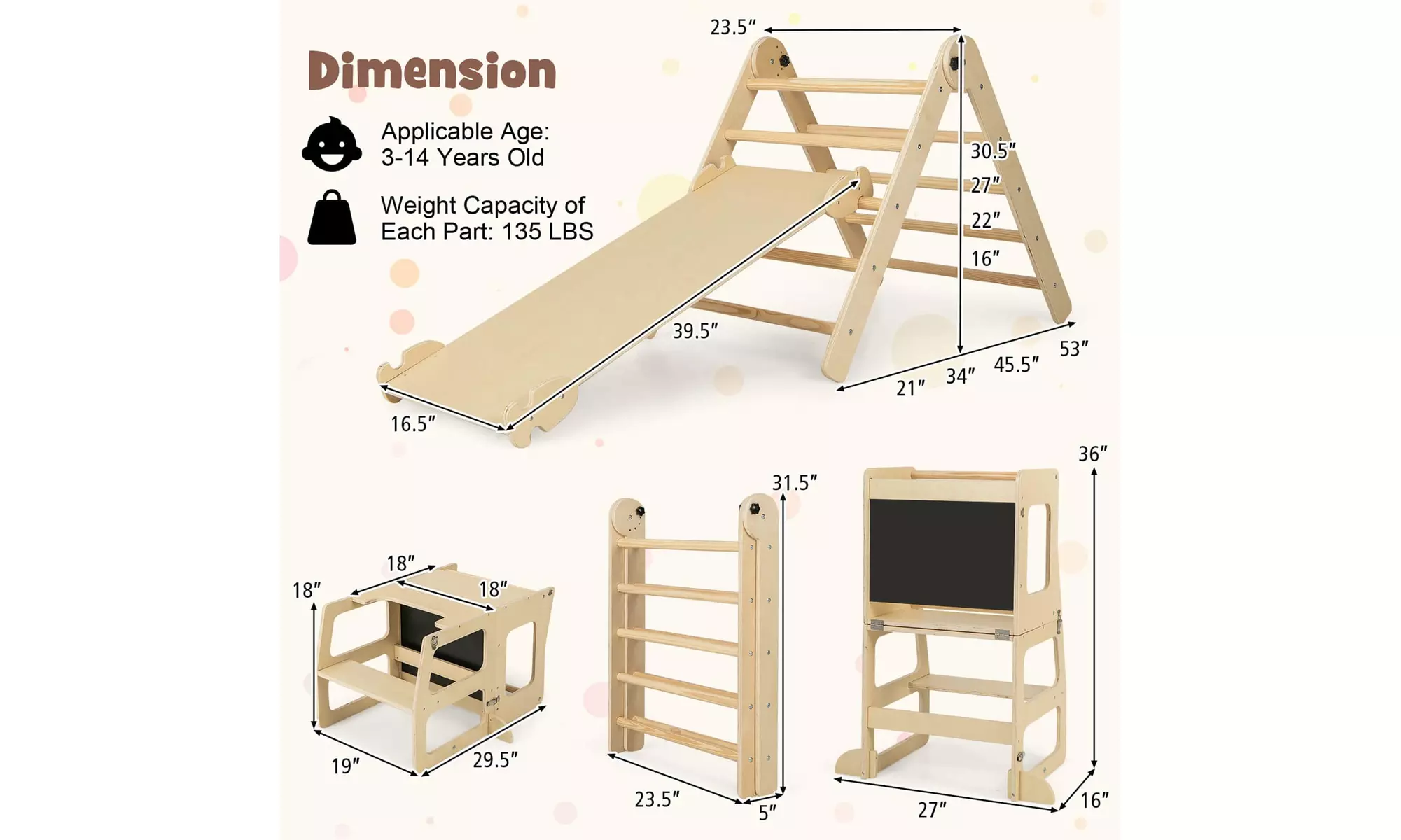 7-in-1 Toddler Climbing Toy Set w/ Reversible Ramp Convertible Step Stool
