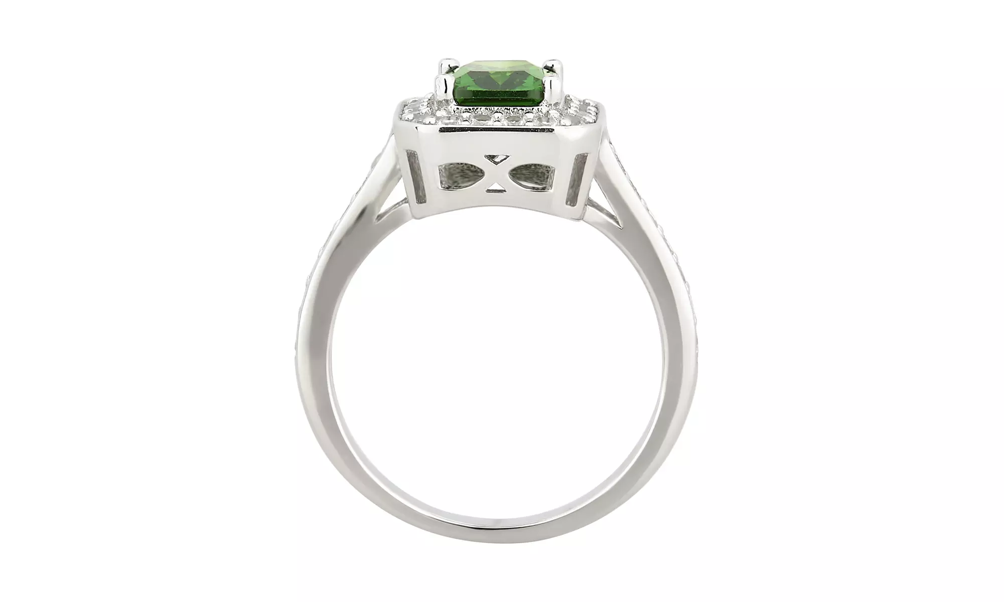 Emerald CZ & White Corundum Fashion Ring Sterling Silver Jewelry for Women Girls