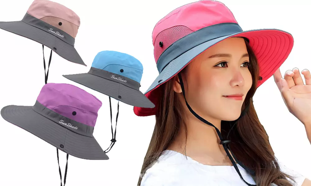 Women's Outdoor Sports Hats UV Protection Beach Foldable Mesh Fishing Cap - Primary Image