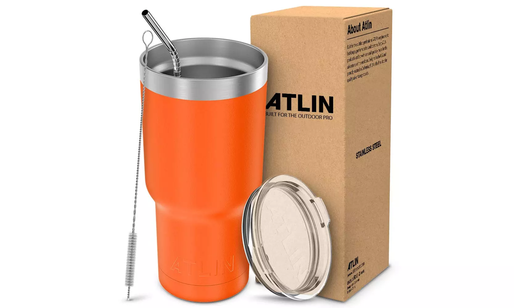 Atlin Tumbler 30 oz. Double Wall Stainless Steel Insulation Travel Mug, Orange - Second Medium