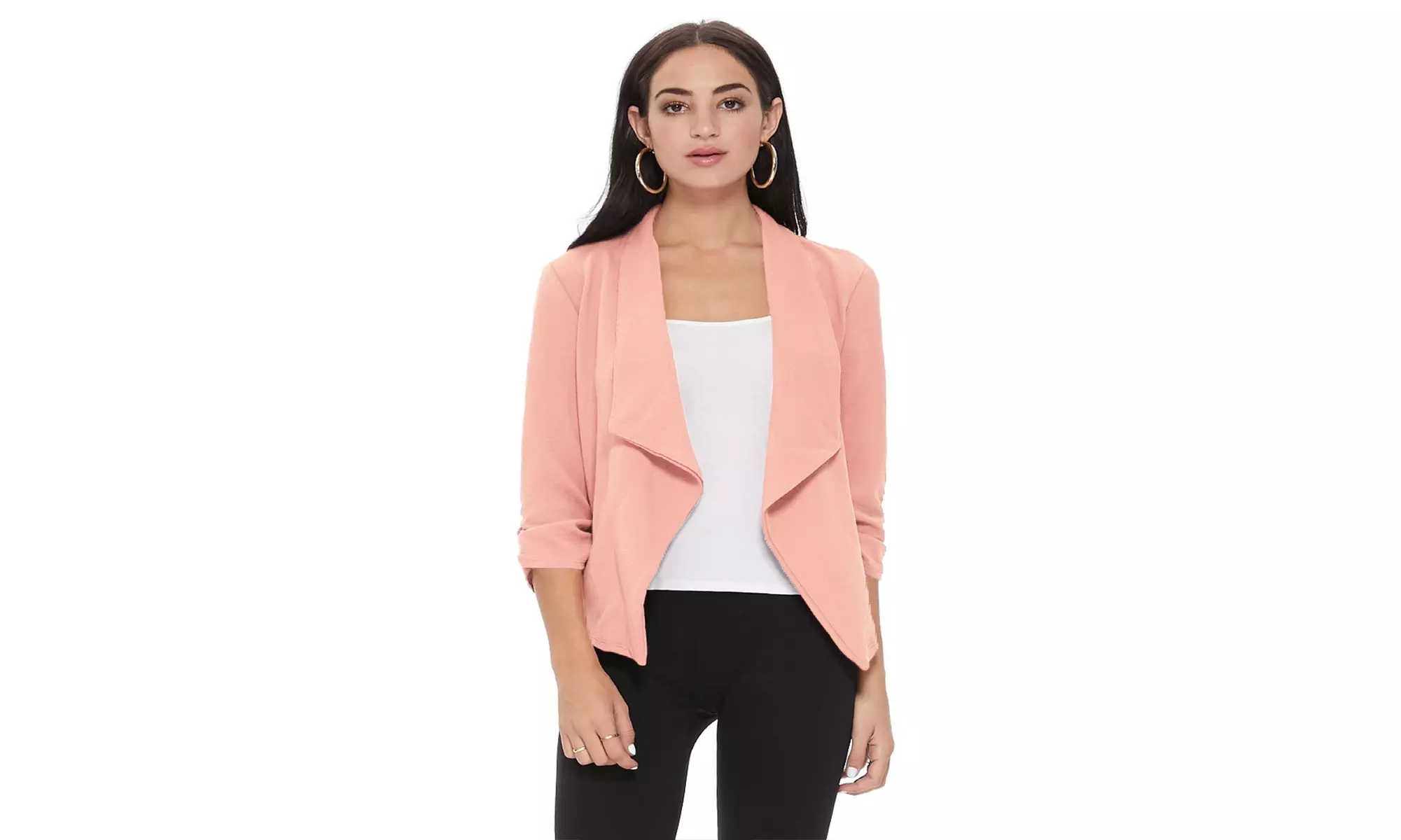MOA Collection Solid Draped Open Front 3/4 Sleeve Jacket