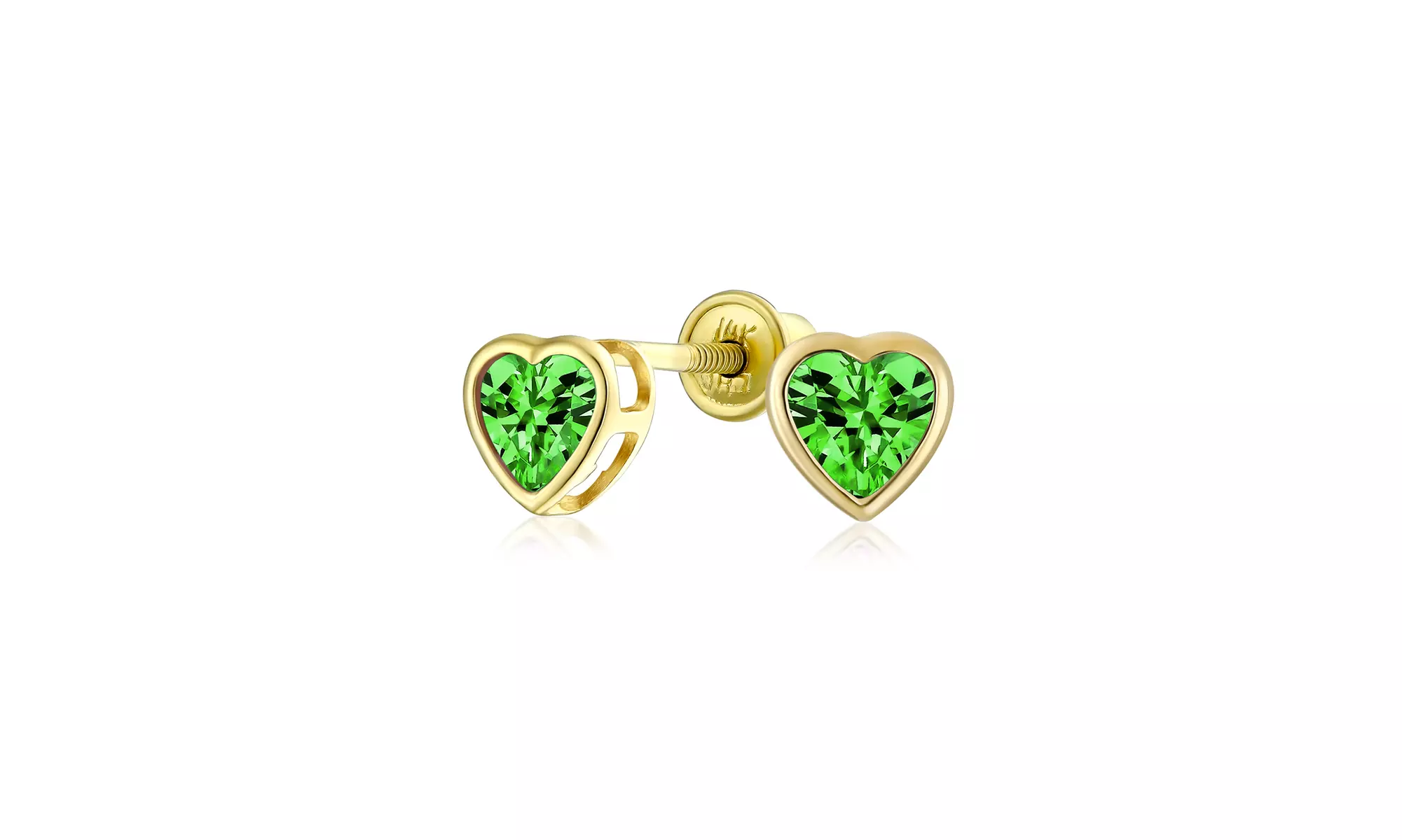 Heart Shaped 14K Gold Screwback Stud Earrings for Baby Girl Kids CZ - Primary Image