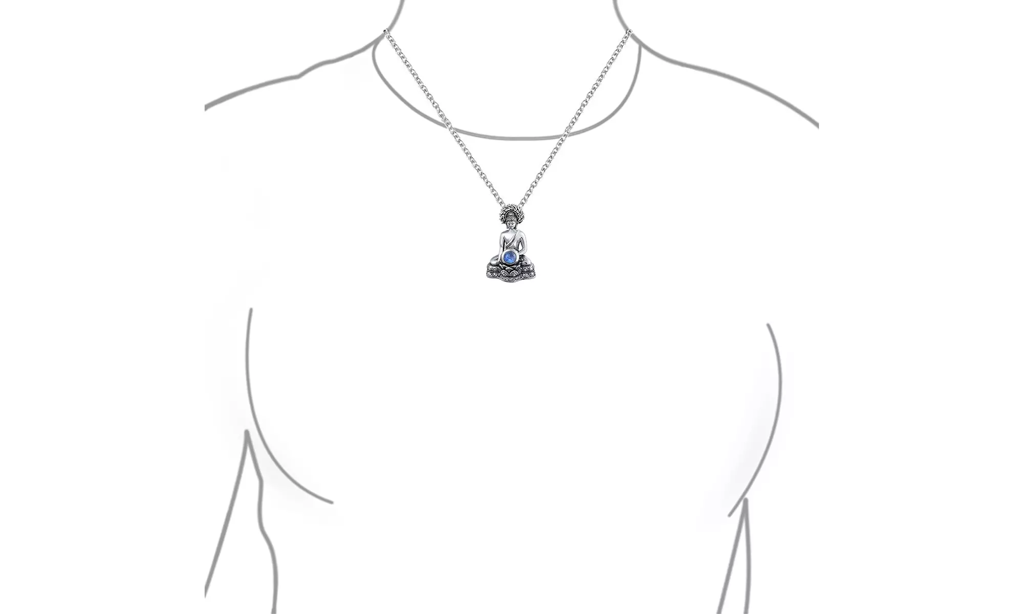 Thai Sitting Buddha Moonstone Sterling Silver Amulet Pendant Necklace - Second Medium