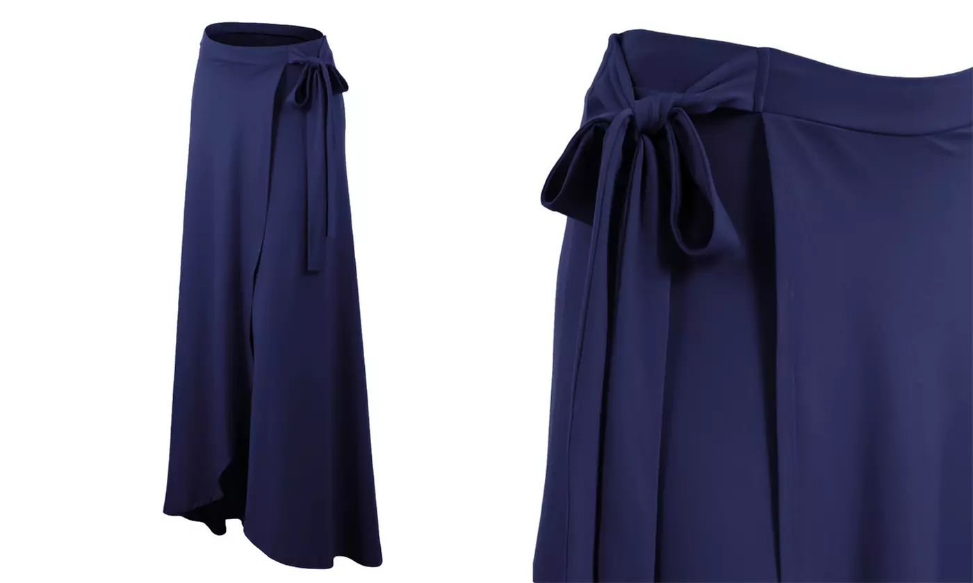 Doublju Women's Tie Waist Flared Wrap Maxi Skirt - Second Medium
