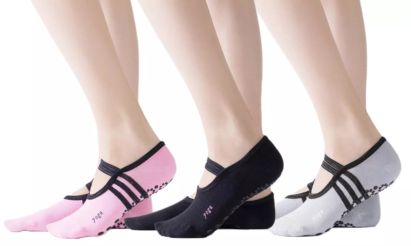 3-Pairs Non-Slip Yoga Socks for Pilates Ballet Dance Gym Sport Exercise - Primary Image