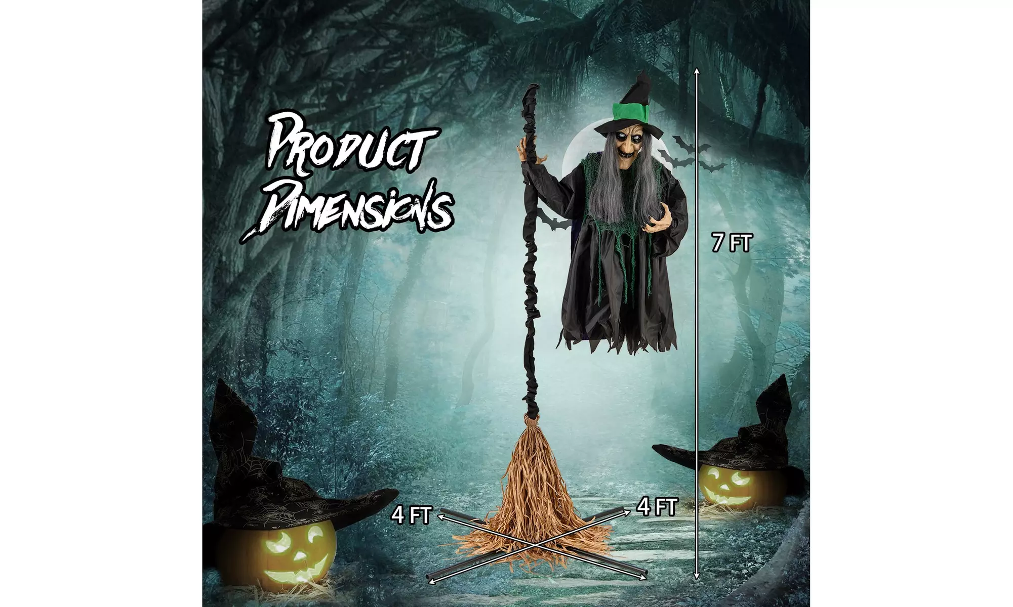 Costway Witch on Broom Halloween Animatronic Life Size Halloween Prop