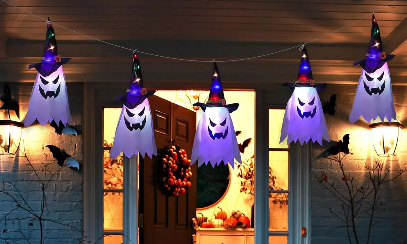 Halloween Light Up Hanging Glowing Ghost Pumpkin Flying Ghost Decoration
