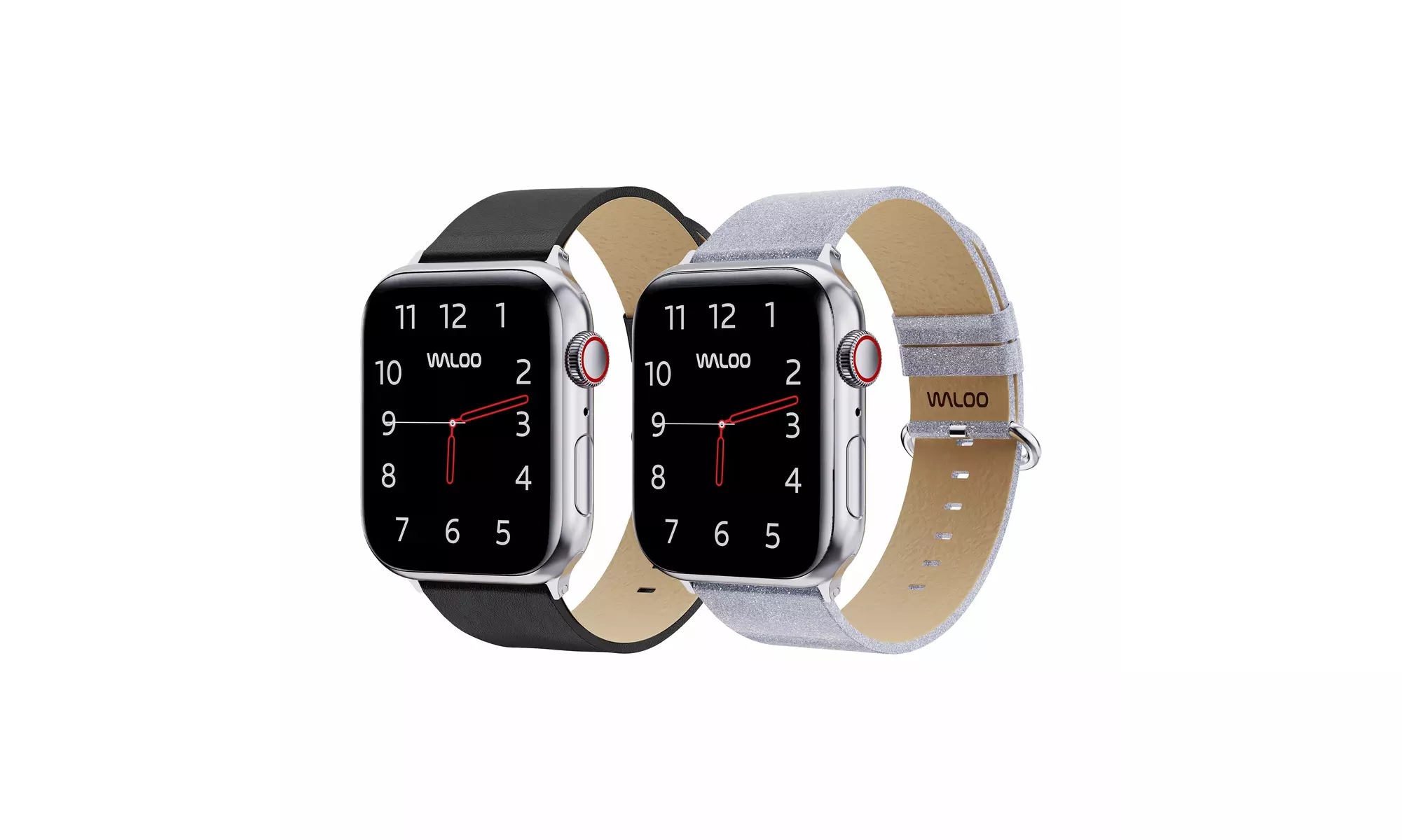 Waloo 2-Pack Leather Grain and Shiny Brilliance Apple Watch Bands
