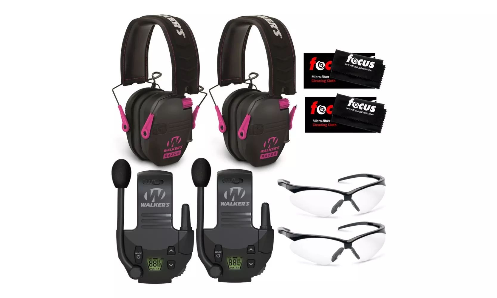 Walkers Razor Slim Electronic Muffs (Pink) 2-Pack w/ Walkie Talkies & Glasses - Primary Image
