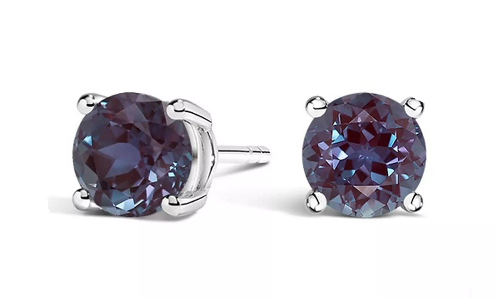 24k white gold plated 1 Cttw Round Alexandrite Stud Earrings. - Primary Image