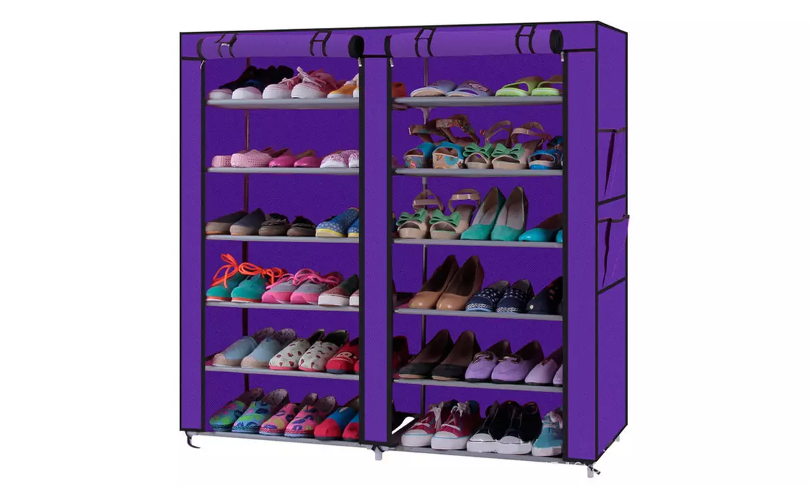 6-Row 12 Lattices Non-woven Fabric Shoe Rack Shoe Storage Organizer Multi-Color - Second Medium