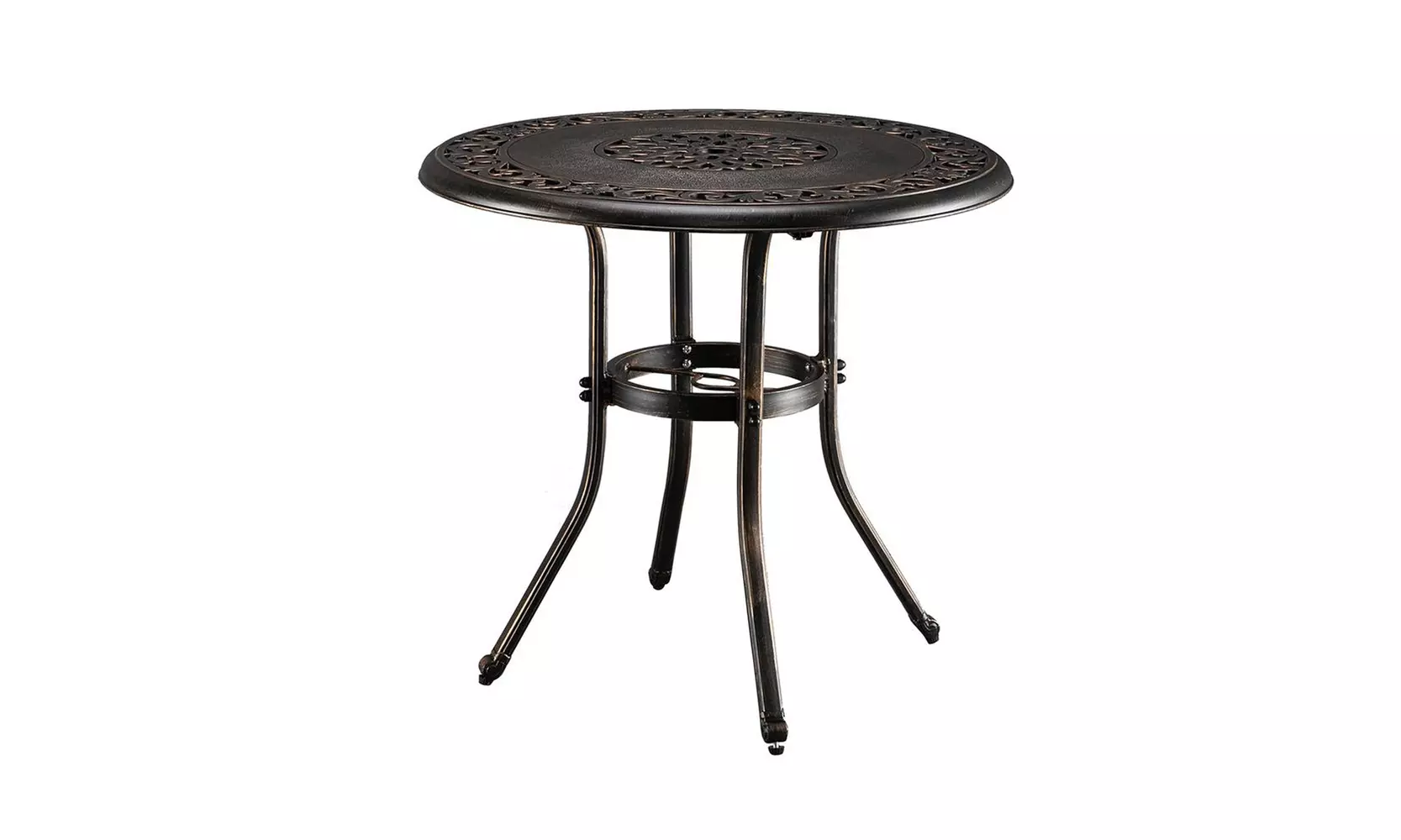 32" Outdoor Table with Umbrella Hole, Outdoor Round Cast Aluminum Bistro Table - Second Medium