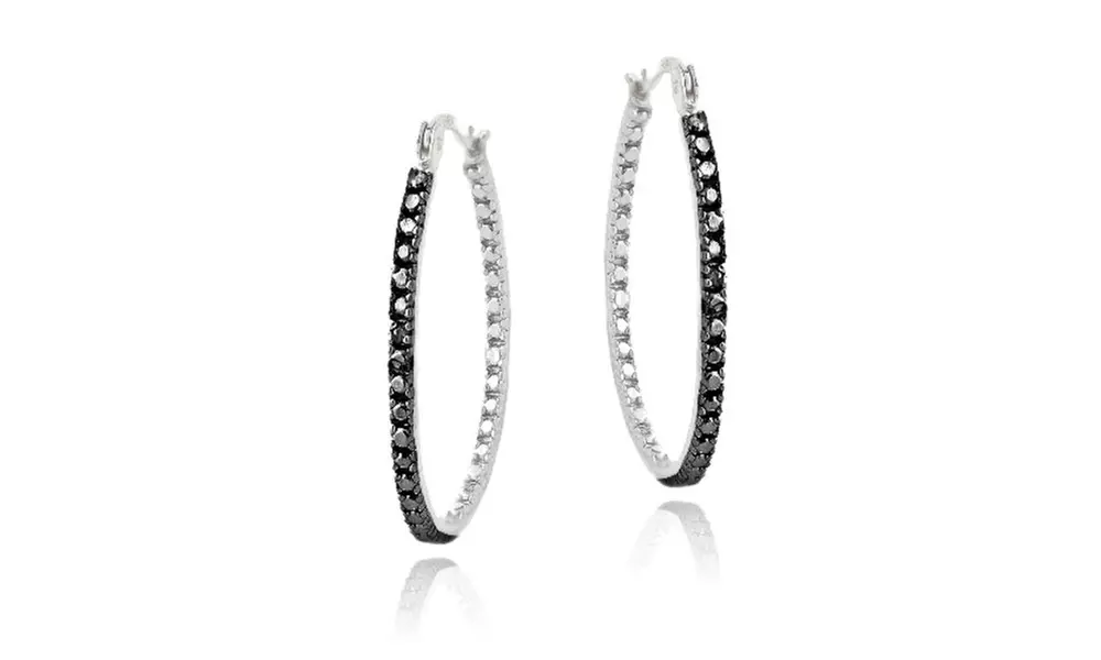 Black Diamond Accent 33mm Hoop Earrings - Primary Image