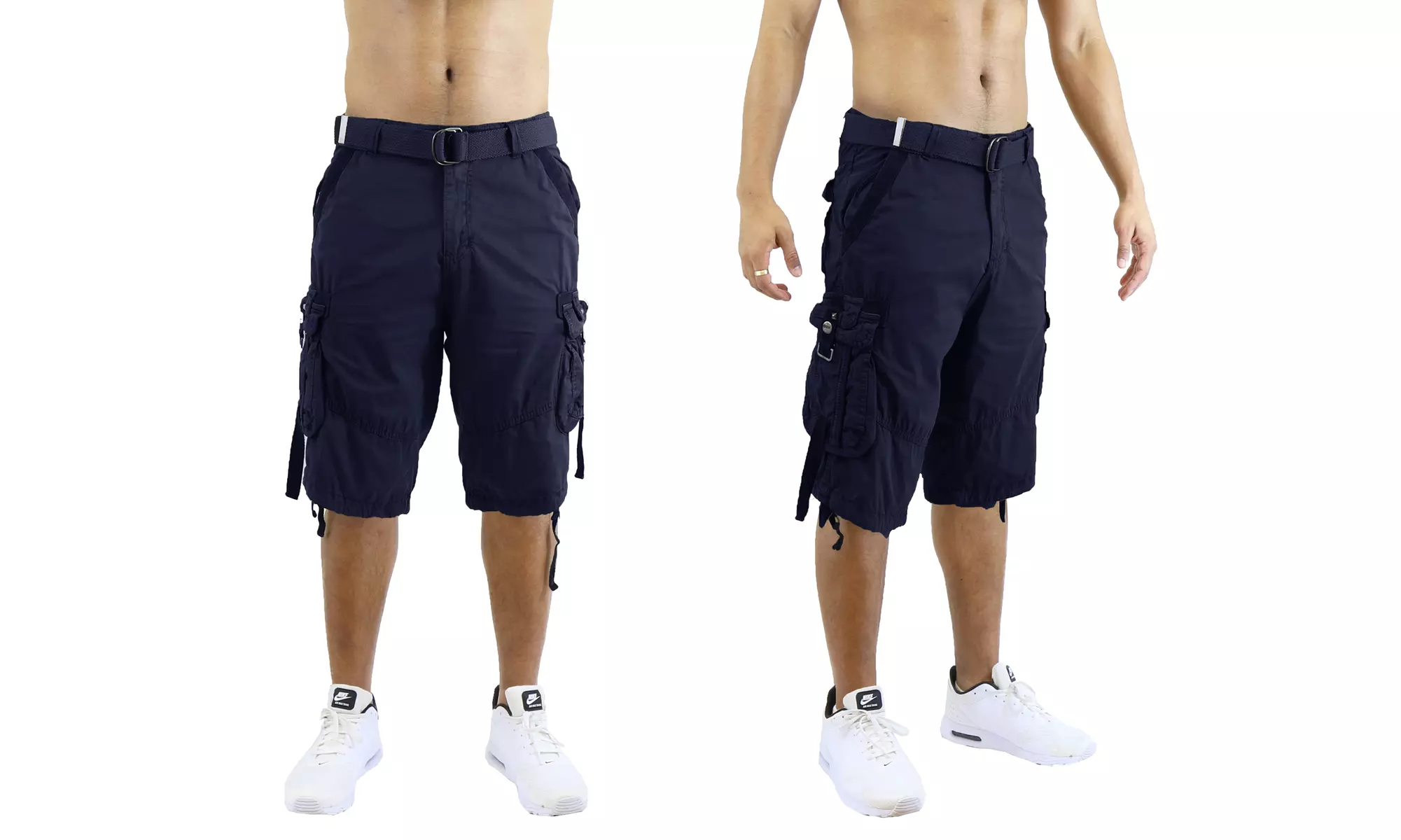 Men's Distressed Belted Cotton Cargo Utility Shorts (Sizes, 30-44)