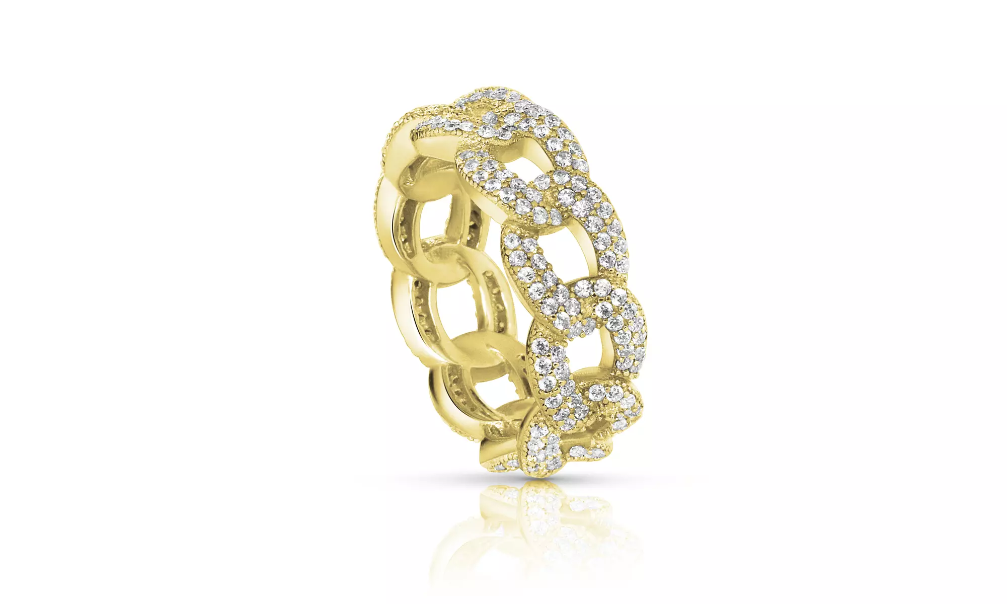 Crystal Curb Link Rings in Sterling Silver  - Second Medium