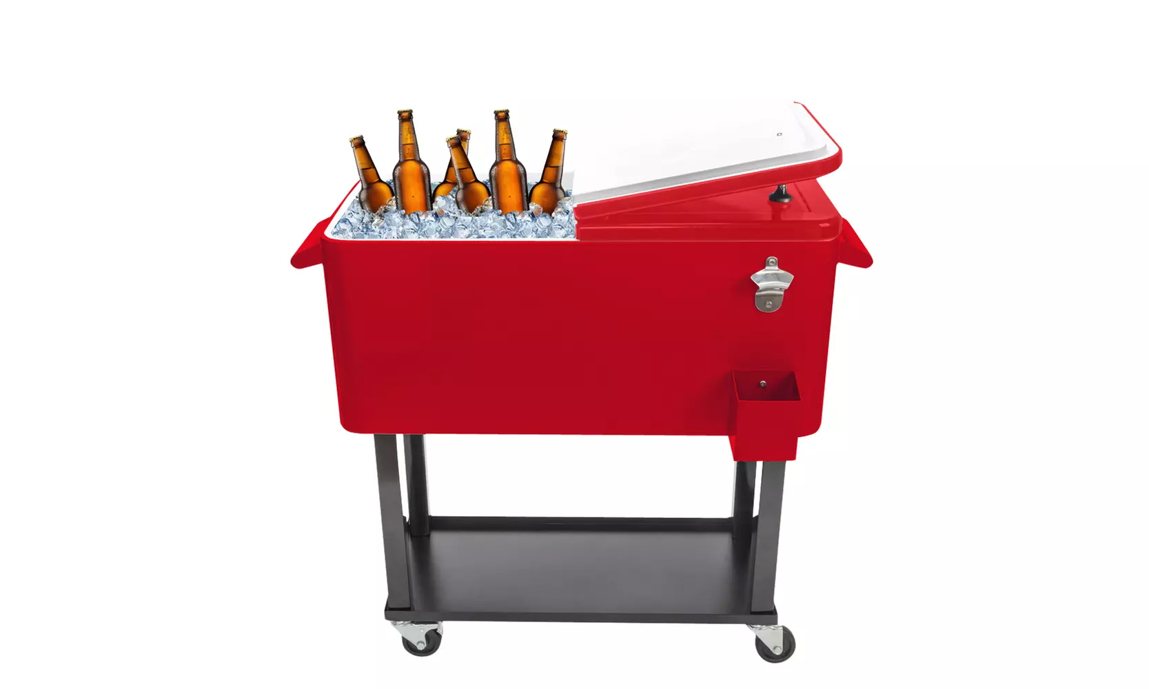 80QT Rolling Party Iron Spray Cooler Cart Ice Bee ChestPatio Warm ShelfRed/black - Primary Image