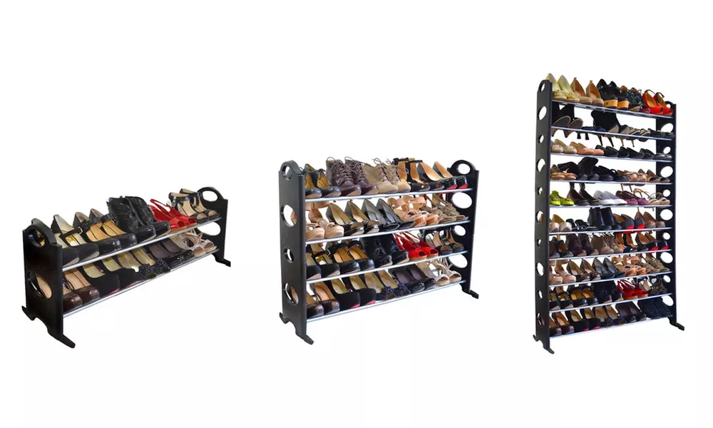 Black Stackable 2-, 4-, or 10-Tier Shoe Rack - Primary Image