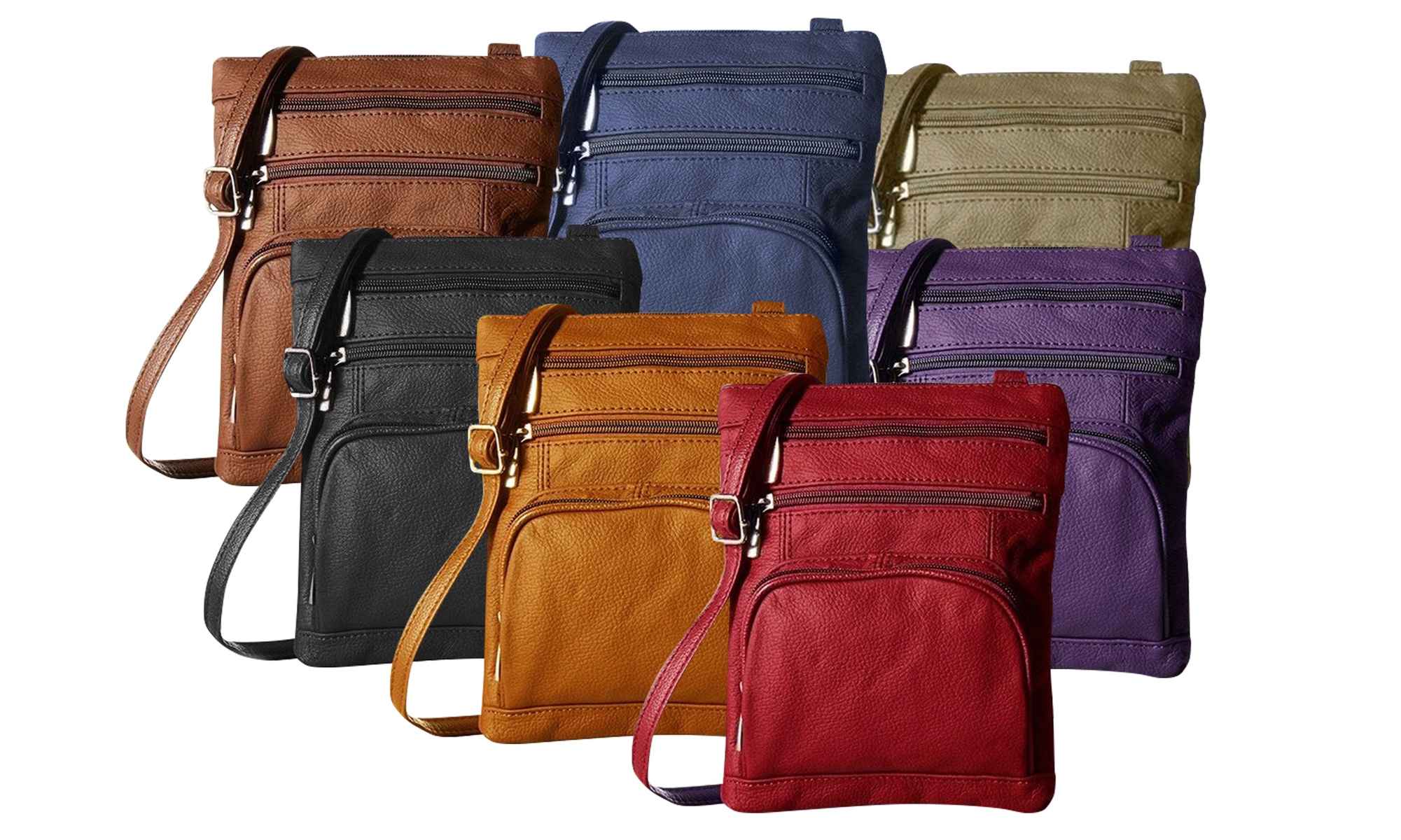 Genuine Leather Multi-Pocket Crossbody Purse Bag 