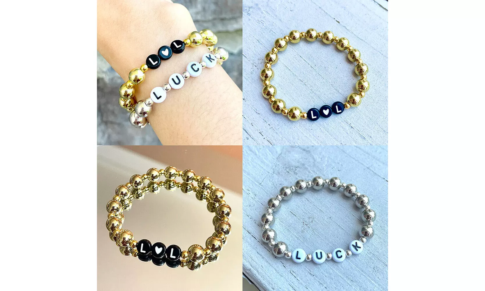 US Custom Name Bracelet Gold/Silver Beaded Stackable Mama Bracelet for All Ages - Primary Image