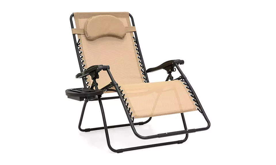 Oversized Folding Mesh Zero Gravity Recliner Chair w/ Accessory Tray & Pillow - Second Medium