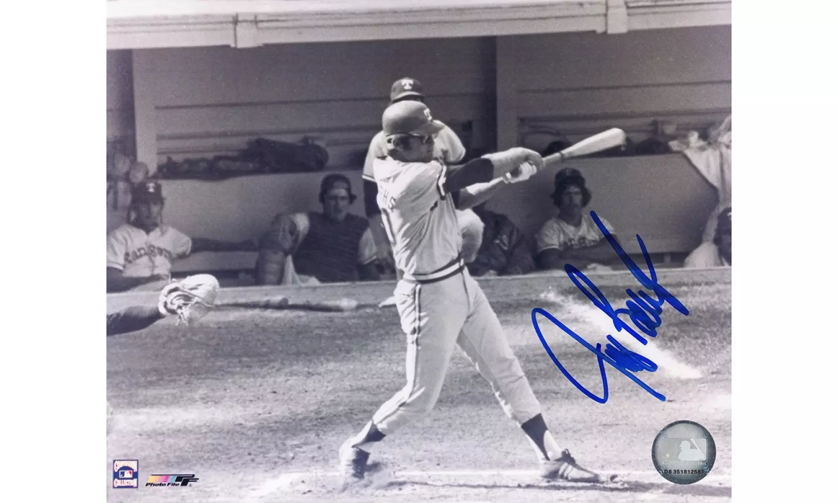 Jeff Burroughs Signed Texas Rangers Swinging Action B&W 8x10 Photo - Primary Image