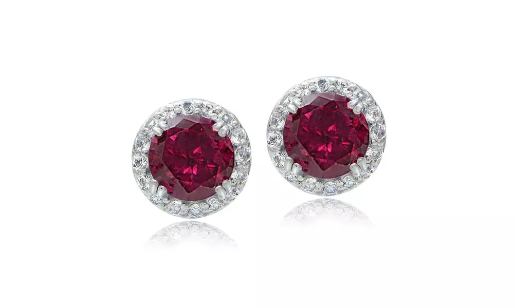 Sterling Silver 3.1ct Created Ruby & White Topaz Halo Stud Earrings