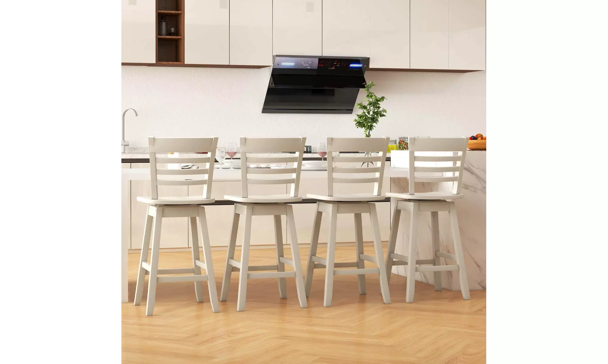 Costway 24.5" Counter Height Bar Chairs Swivel Bar Stools with Hollow Backrest