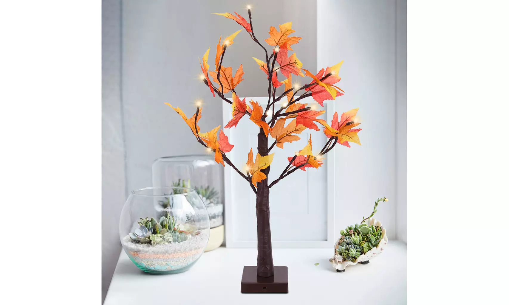 Dotted With Orange Yellow Maple Leaves and 24 Warm White LED Lights 1.6 Ft 1PC - Second Medium