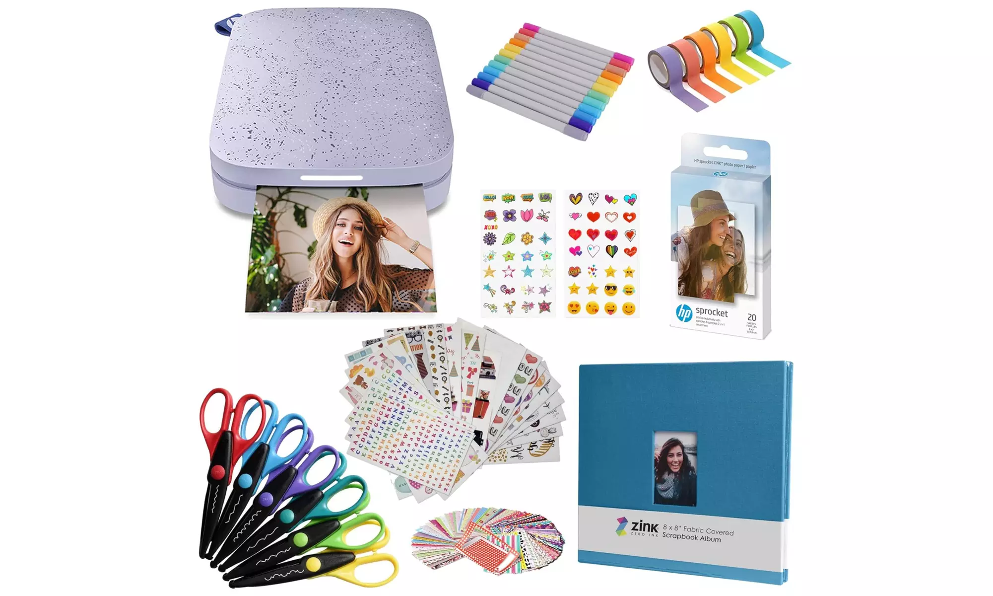 HP Sprocket Portable 2x3" Instant Photo Printer, Accesories & Scrapbook Bundle