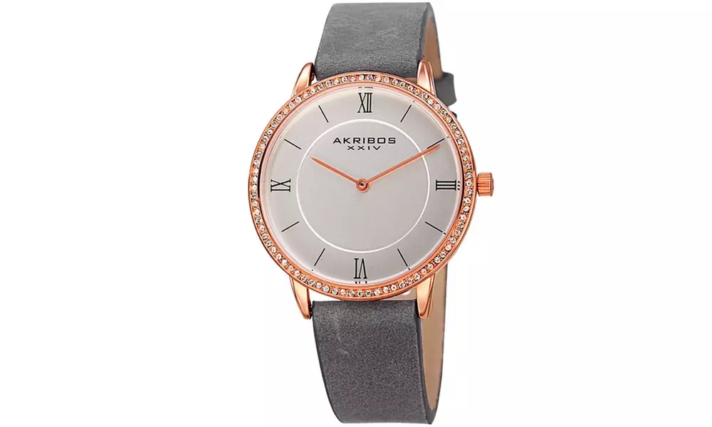 Akribos XXIV Women's Quartz Leather Watch With Crystals From Swarovski AKGP924 - Primary Image