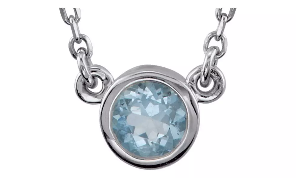 Sterling Silver Aquamarine Bezel 18 Necklace  - Primary Image