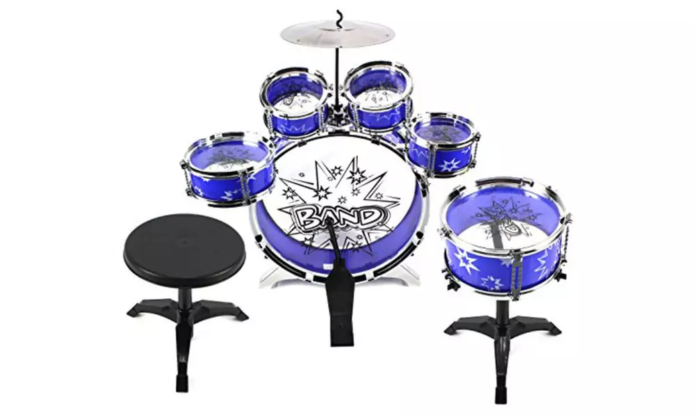 VT TM 11 Piece Kid's Drum Set Musical Set, 6 Drums, Cymbal, Stool (Blue) - Primary Image