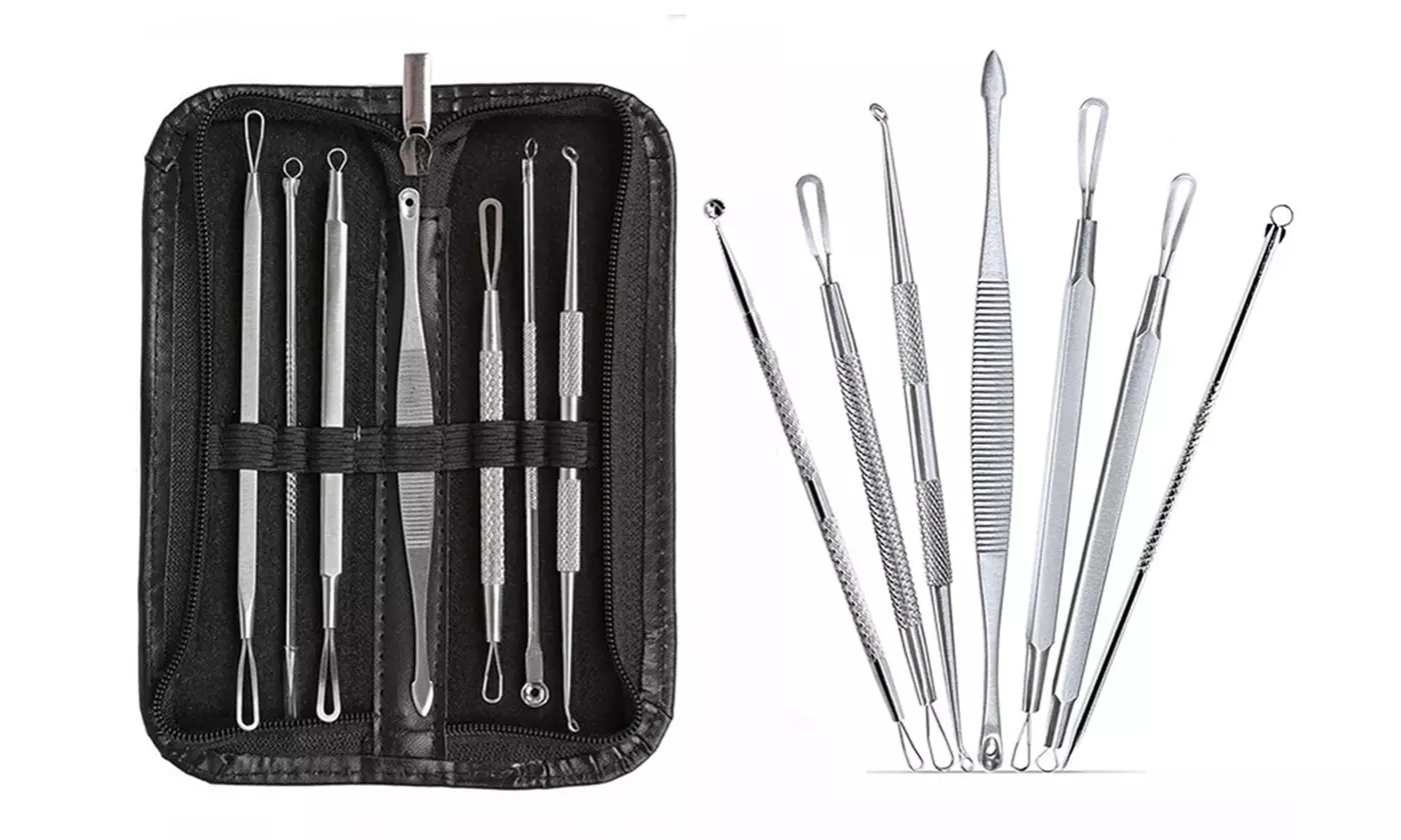 7Pcs Blackhead Extractor Remover Tool Set Face Facial Acne Cleaner Kit