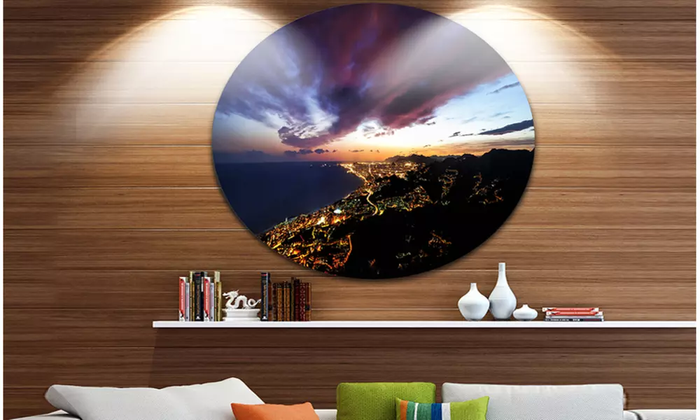 Barcelona Skyline Panorama' Cityscape Metal Circle Wall Art - Primary Image