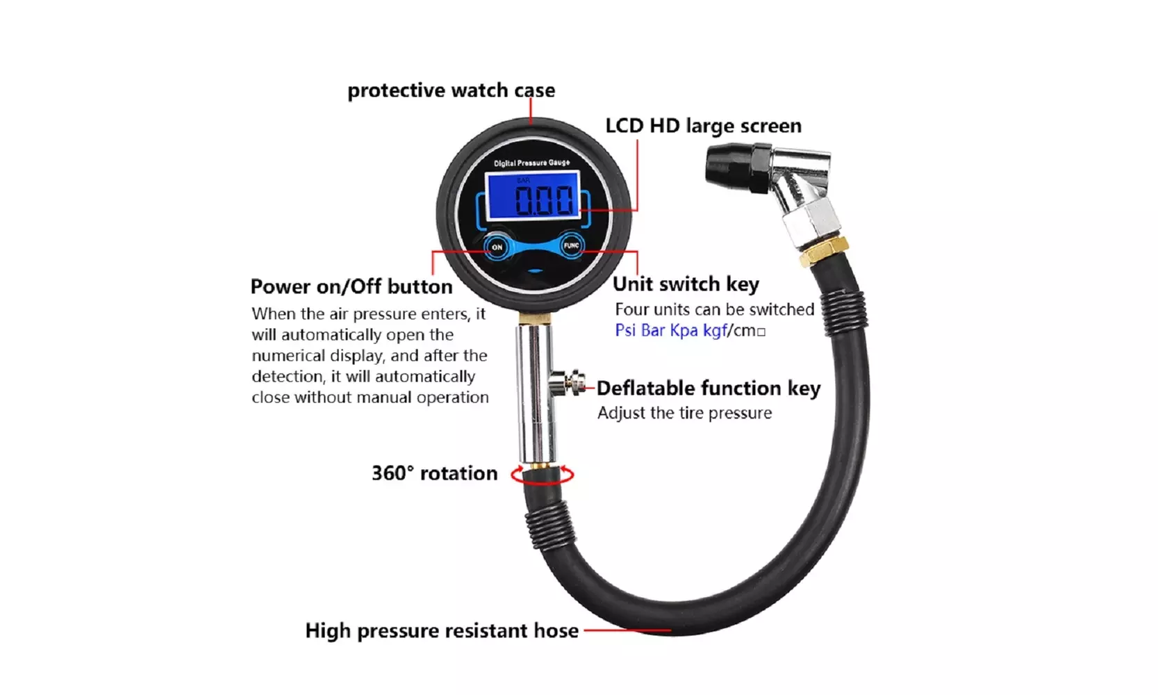 Car Tire Pressure Gauge Motorbike 200 PSI LCD Digital Air Tire Meter Tester - Second Medium