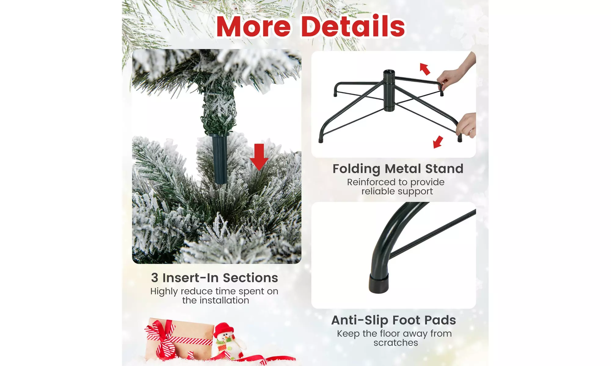 Costway 4.5/6/7 FT Pre-Lit Slim Christmas Tree Flocked w/ Pine Needles & Lights