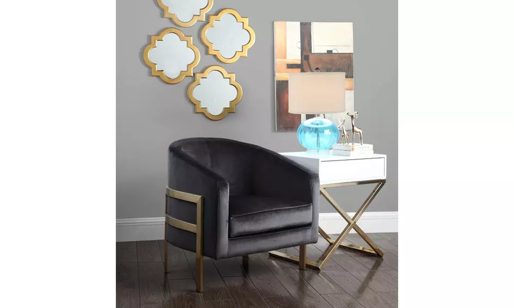 Sebastian Modern Steel Frame Velvet Bucket Club Chair - Second Medium