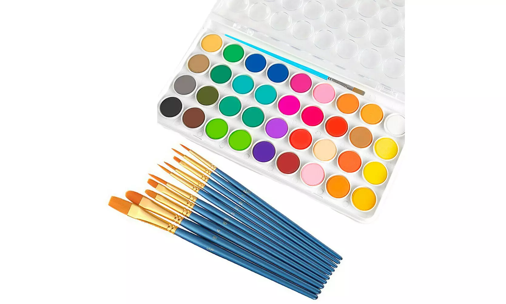 36 Color Fundamental Watercolor Pan Artist Set and/or 10 Paint Brushes