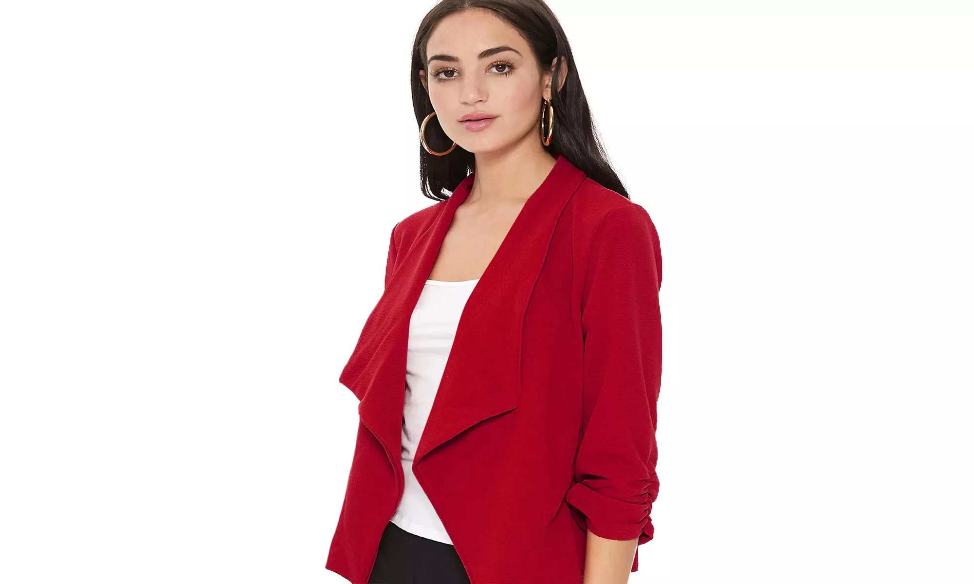 MOA Collection Solid Draped Open Front 3/4 Sleeve Jacket
