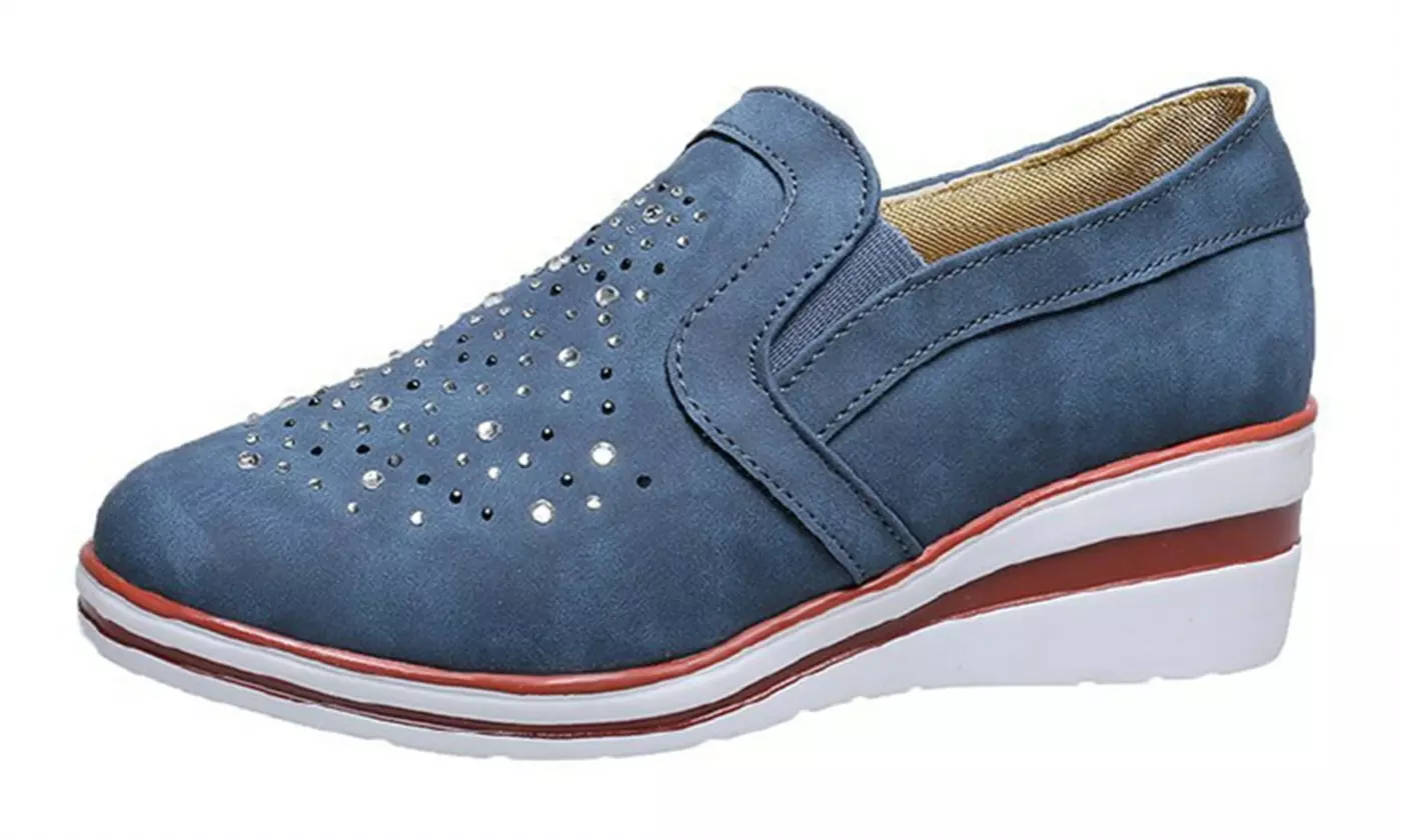 Women's Comfort Slip On Platform Low Top Wedge Loafers with Sparkles (size 6-10)