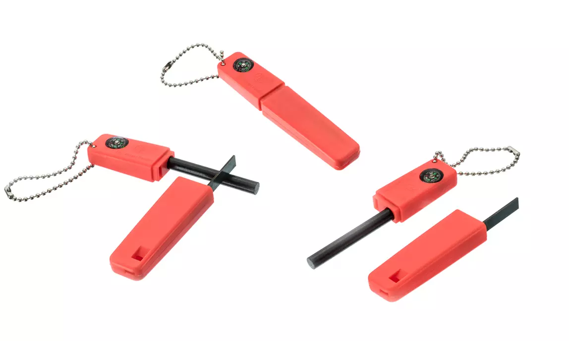 3-in-1 Firestarter with Ball Keychain (Compass, Flint & Striker & Whistle)