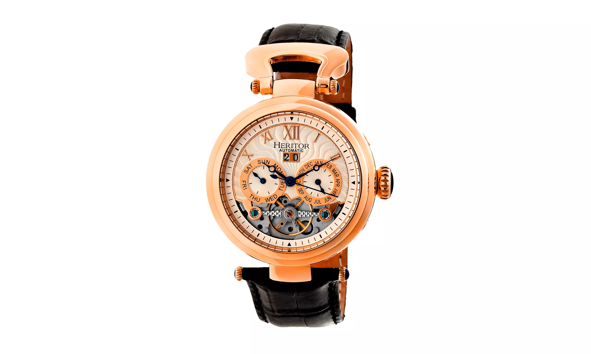 Heritor Automatic Ganzi Semi-Skeleton Genuine Leather Watch