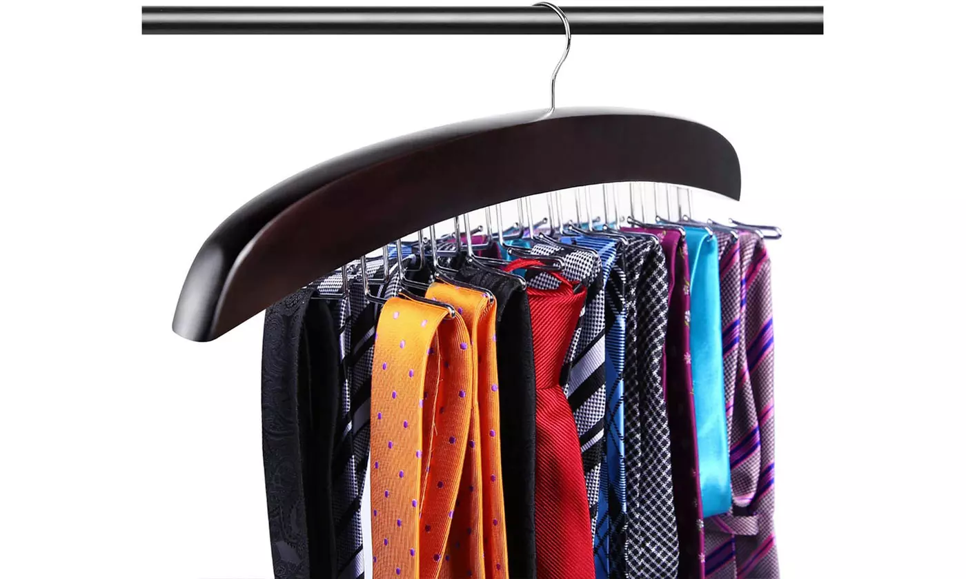 Wooden Adjustable 24 Clip Racks Tie Belt Hangers Storage Hanging Organizer