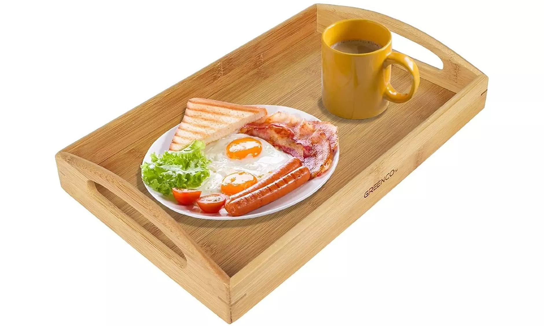 Rectangle Bamboo Butler Serving Tray With Handles - Primary Image