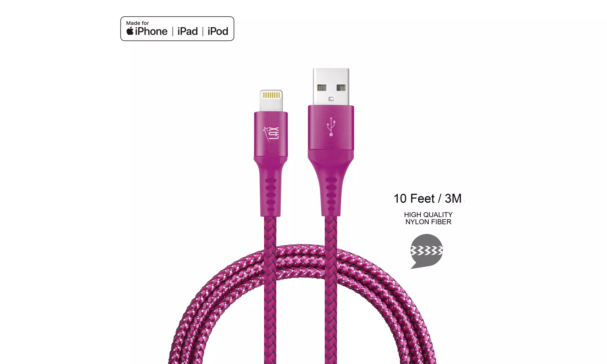 LAX Apple Certified Braided Lightning Cable for iPhone and iPad
