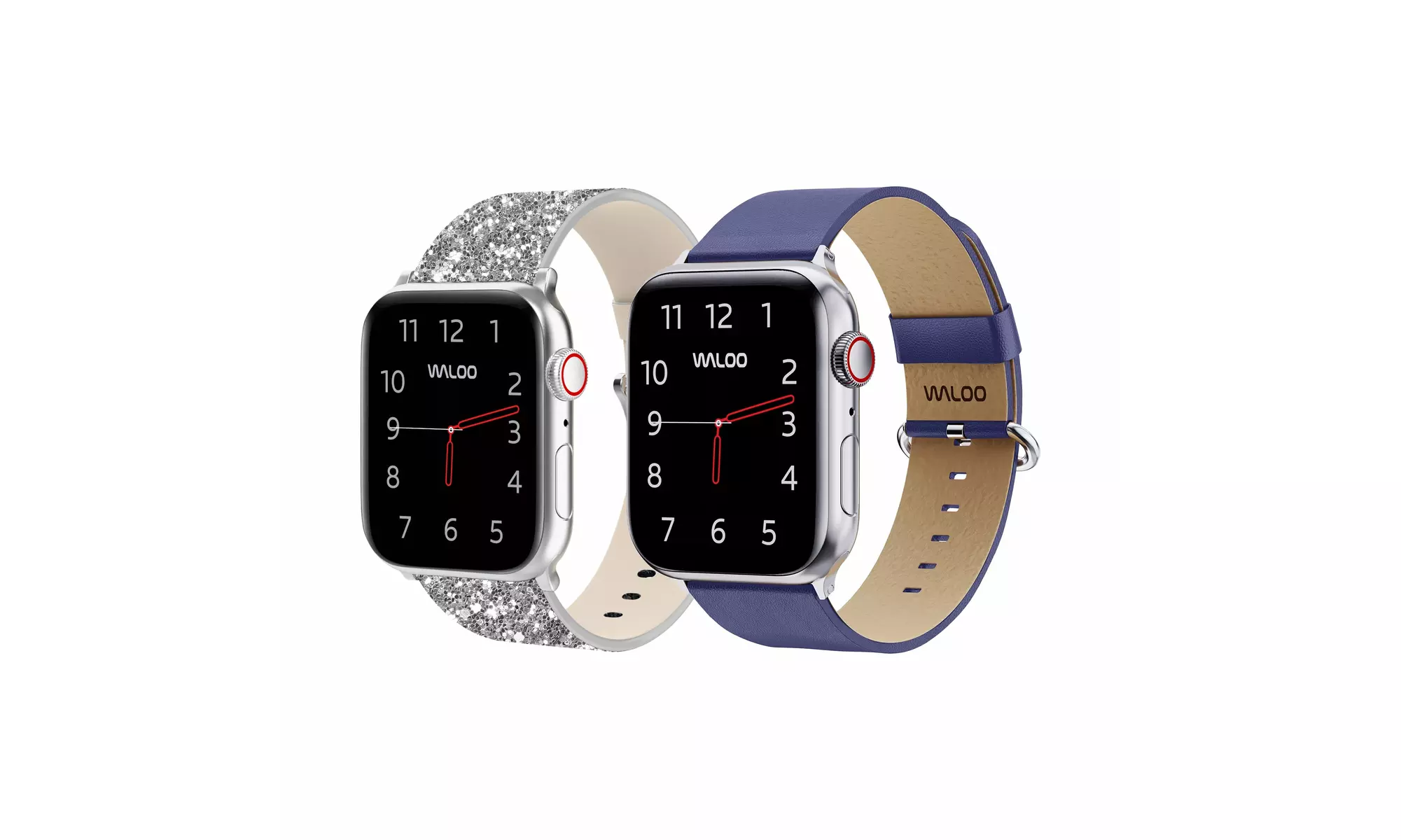 Waloo 2 Pack Leather Bling & Leather Grain Apple Watch Bands