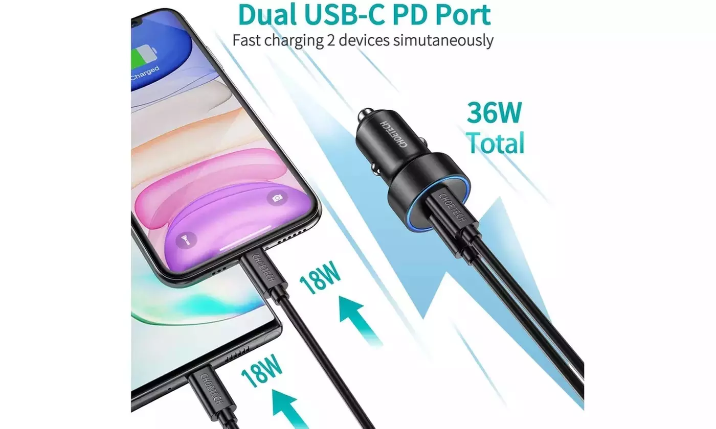 Samsung Dual USB-C Car Charger Type C to C Cables Galaxy S21 S22 Plus S23 Ultra