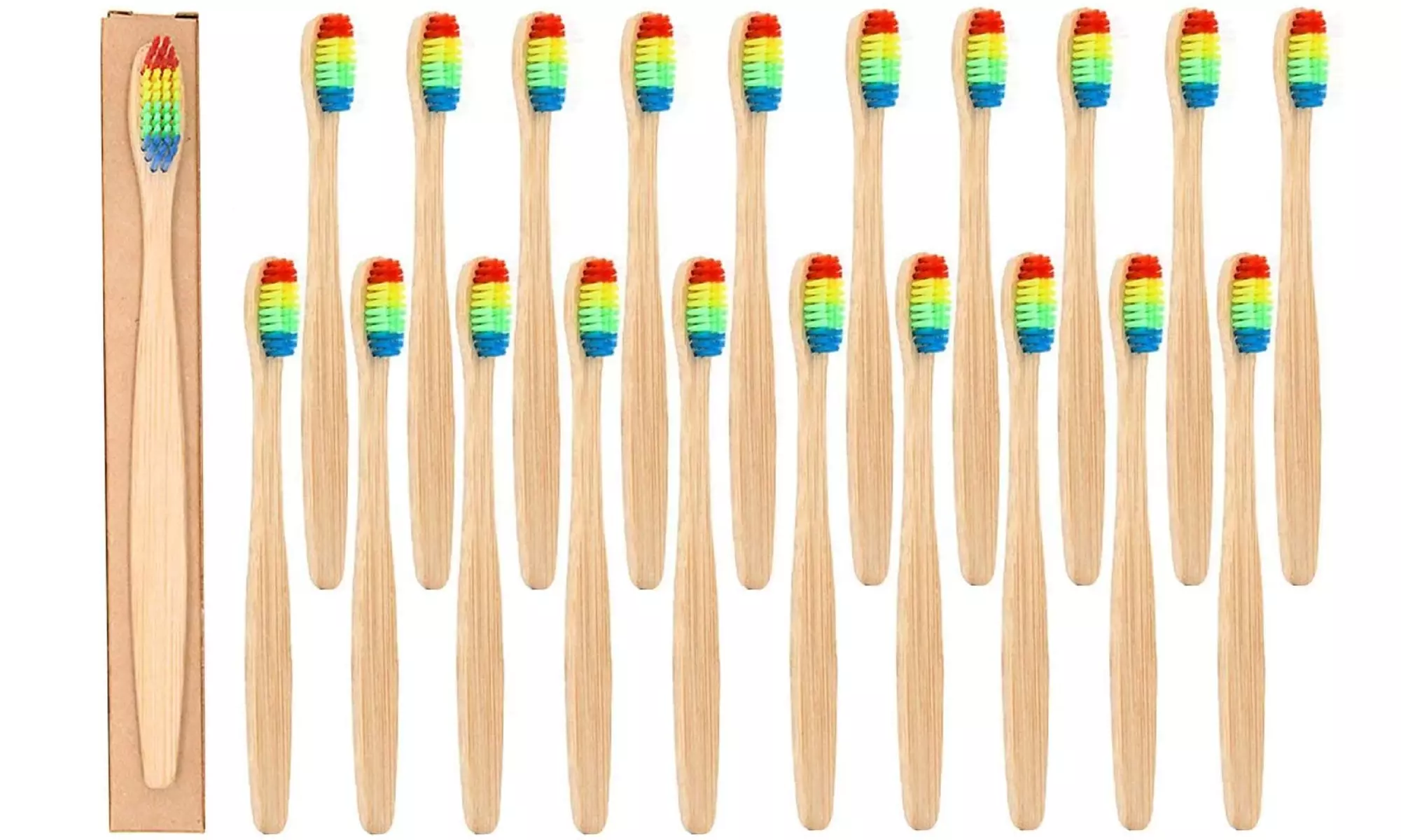 20 Count Bamboo Toothbrush Soft Bristles Natural Wood Environmentally - Primary Image