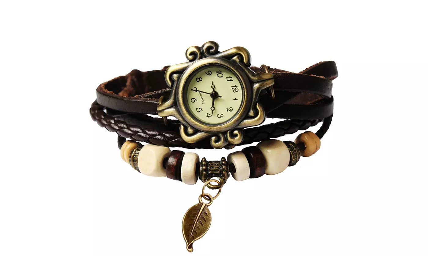 Women's Vintage Bohemian Vegan Leather Watch  (Charm And Color Choices)
